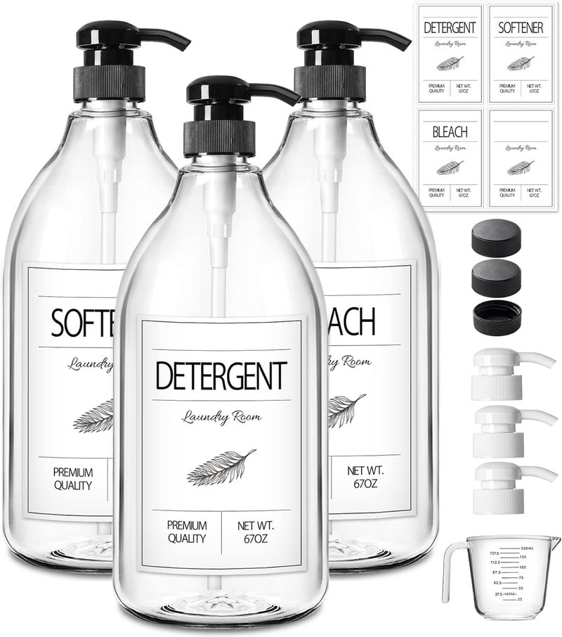 Gmisun Laundry Detergent Soap Dispenser, Liquid Laundry Detergent Dispenser, Container for Farmhouse Laundry Room Decor, Organizer for Liquid DetergentSoftenerBleach Storage Bottle(64 Oz Set of 3) - Image 1